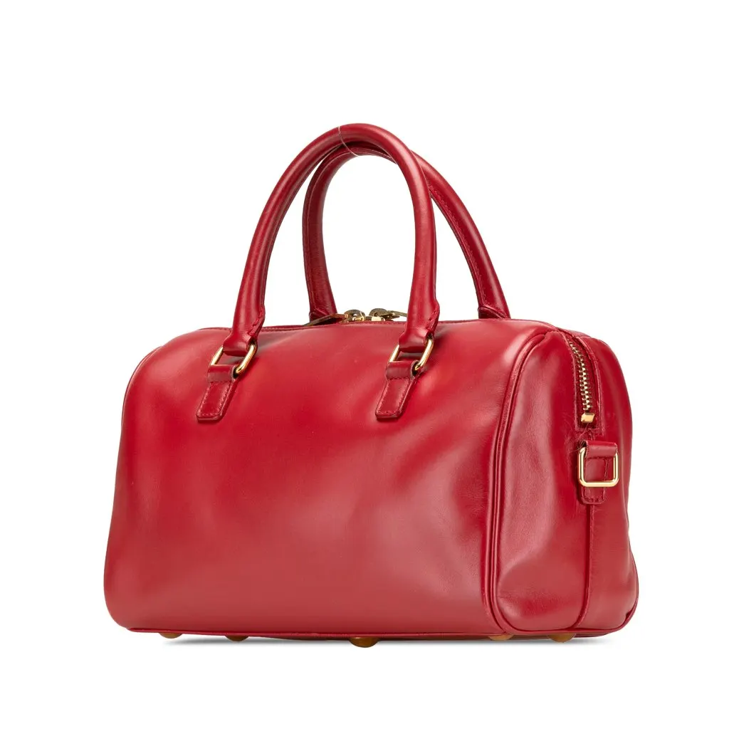 Saint Laurent Baby Leather Classic Duffle Satchel Red Leather Good - Back View