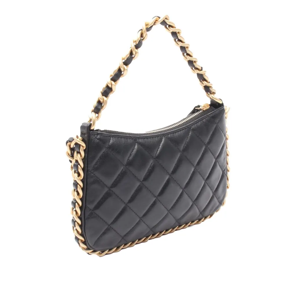 Chanel Quilted Lambskin Chain Around Hobo Black Leather Good - Back View