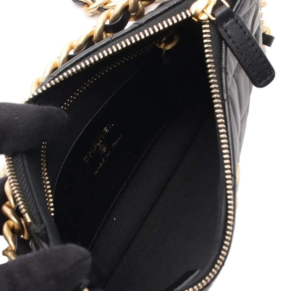Chanel Quilted Lambskin Chain Around Hobo Black Leather Good - Inside View
