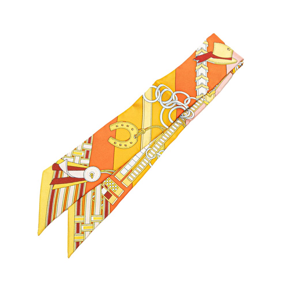 Hermès Brides et Gris-Gris Silk Twilly Scarf