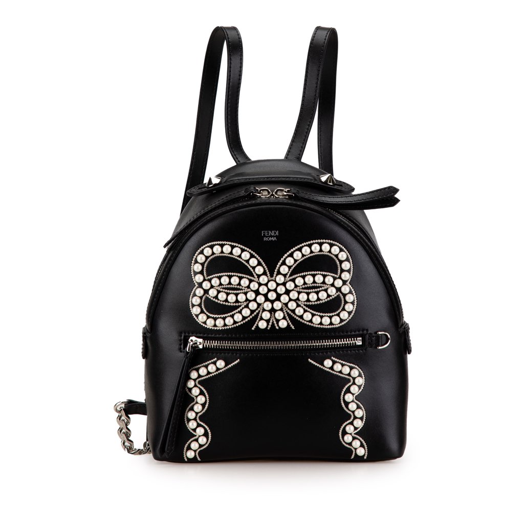 Fendi Mini By The Way Leather Ribbon Pearl Backpack