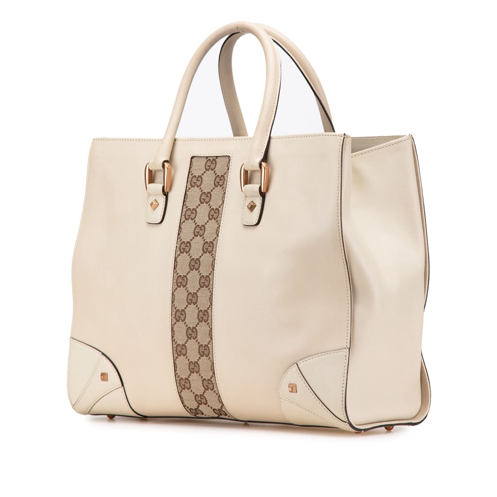 Gucci Calfskin and GG Canvas Nailhead Tote - 2