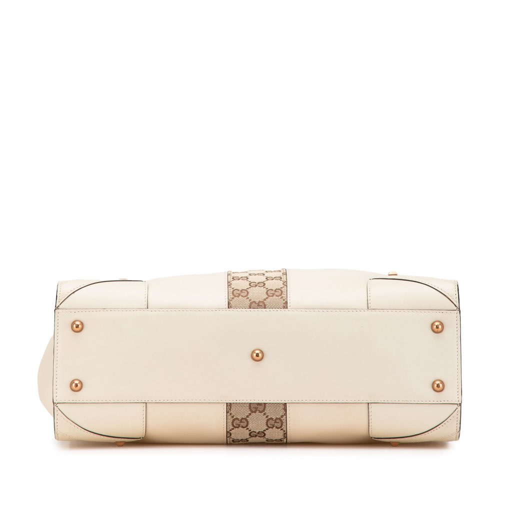 Gucci Calfskin and GG Canvas Nailhead Tote - 3