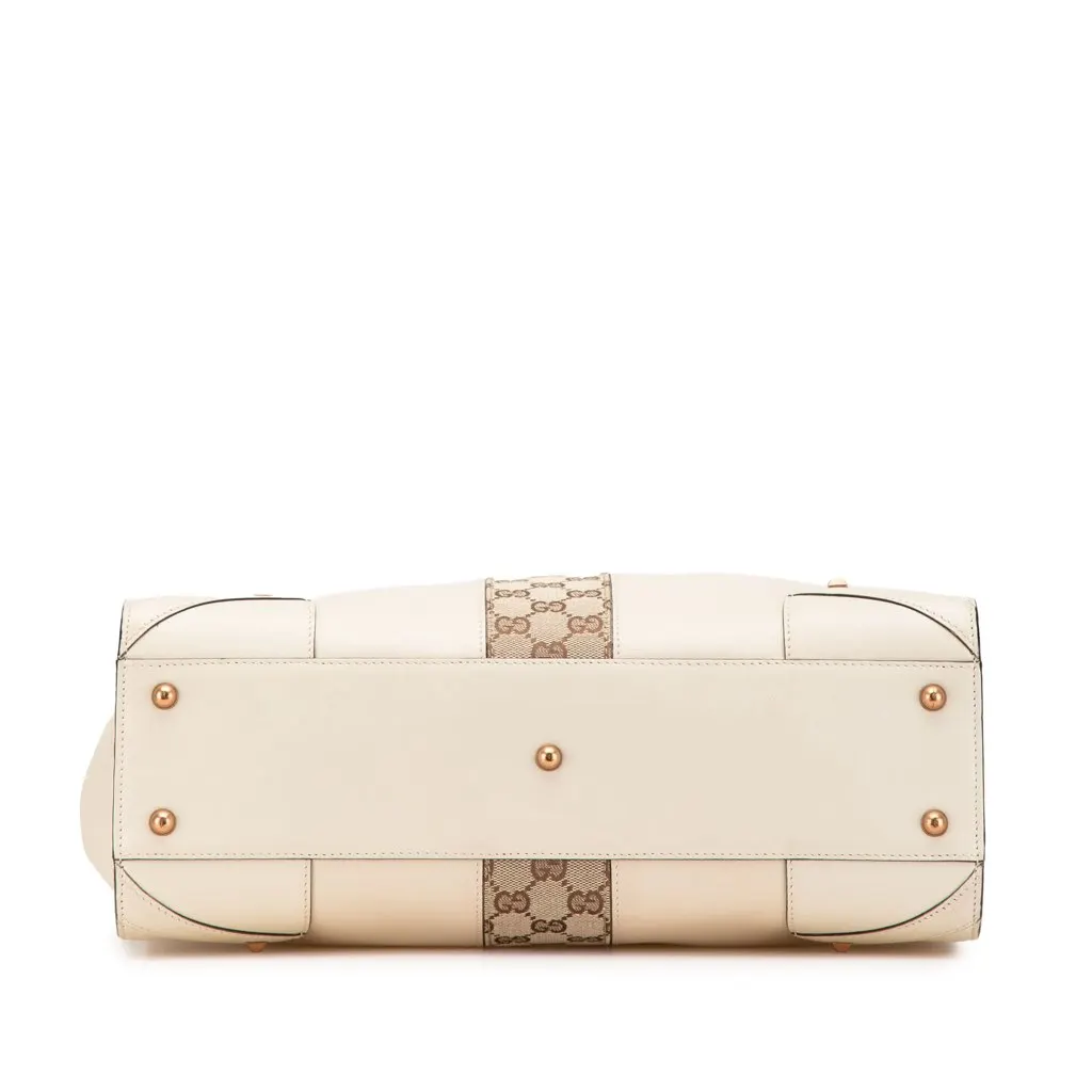 Gucci Calfskin and GG Canvas Nailhead Tote White Leather Good - Inside View