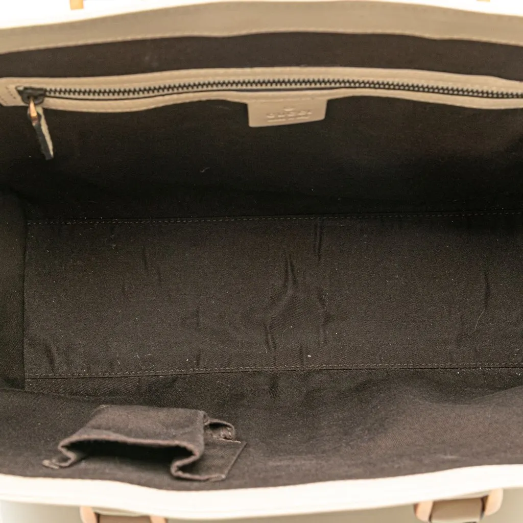 Gucci Calfskin and GG Canvas Nailhead Tote White Leather Good - Model View