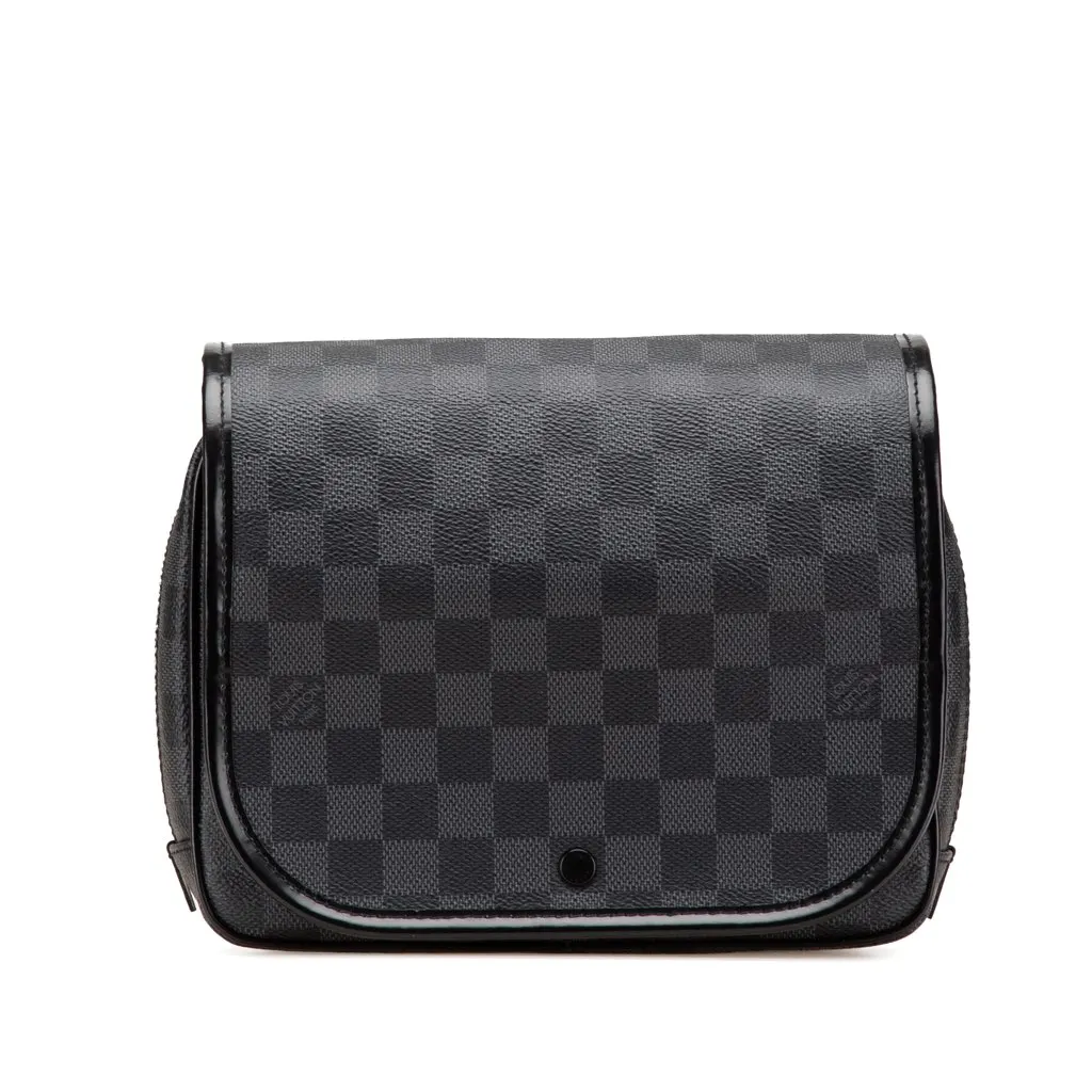 Louis Vuitton Damier Graphite Hanging Toiletry Kit Pouch Black Canvas Good - Front View