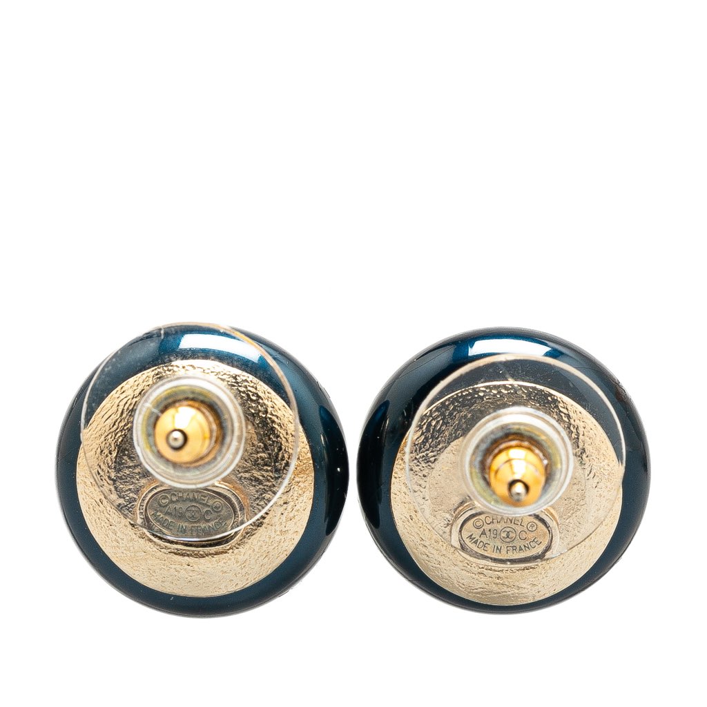 Chanel Resin CC La Pausa CC Crystal Push Back Earrings - 2