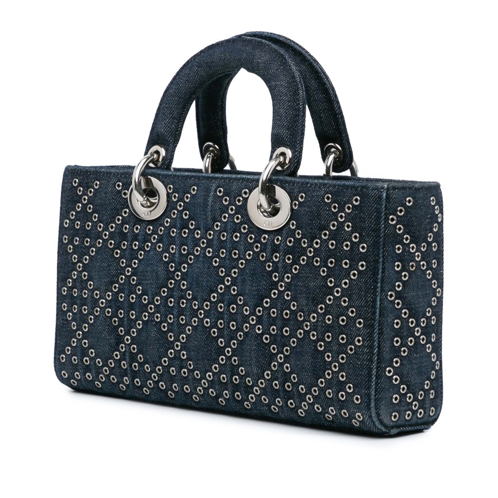 Dior Medium Denim Cannage Eyelet Lady D Joy - 2