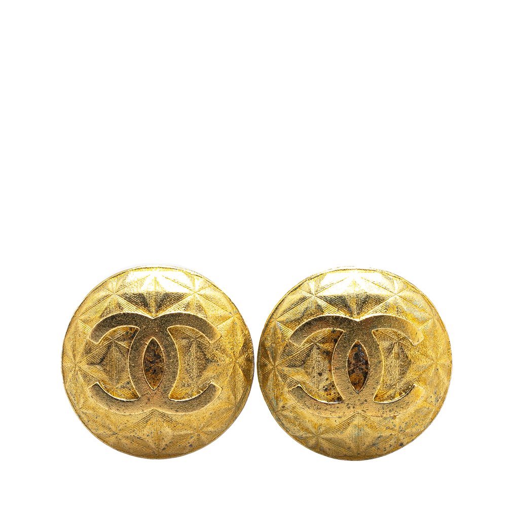 Chanel Gold Plated CC Round Clip on Earrings
