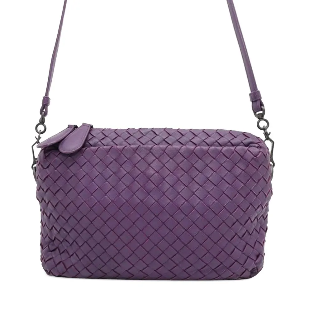 Bottega Veneta Nappa Intrecciato Crossbody Purple Leather Good - Front View
