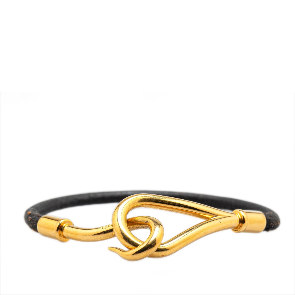Hermès Gold Plated and Leather Jumbo Hook Bracelet