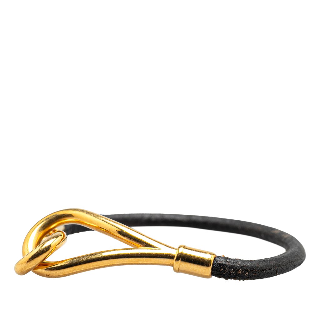 Hermès Gold Plated and Leather Jumbo Hook Bracelet - Back view