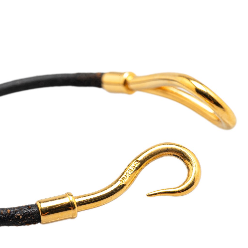 Hermès Gold Plated and Leather Jumbo Hook Bracelet - 4