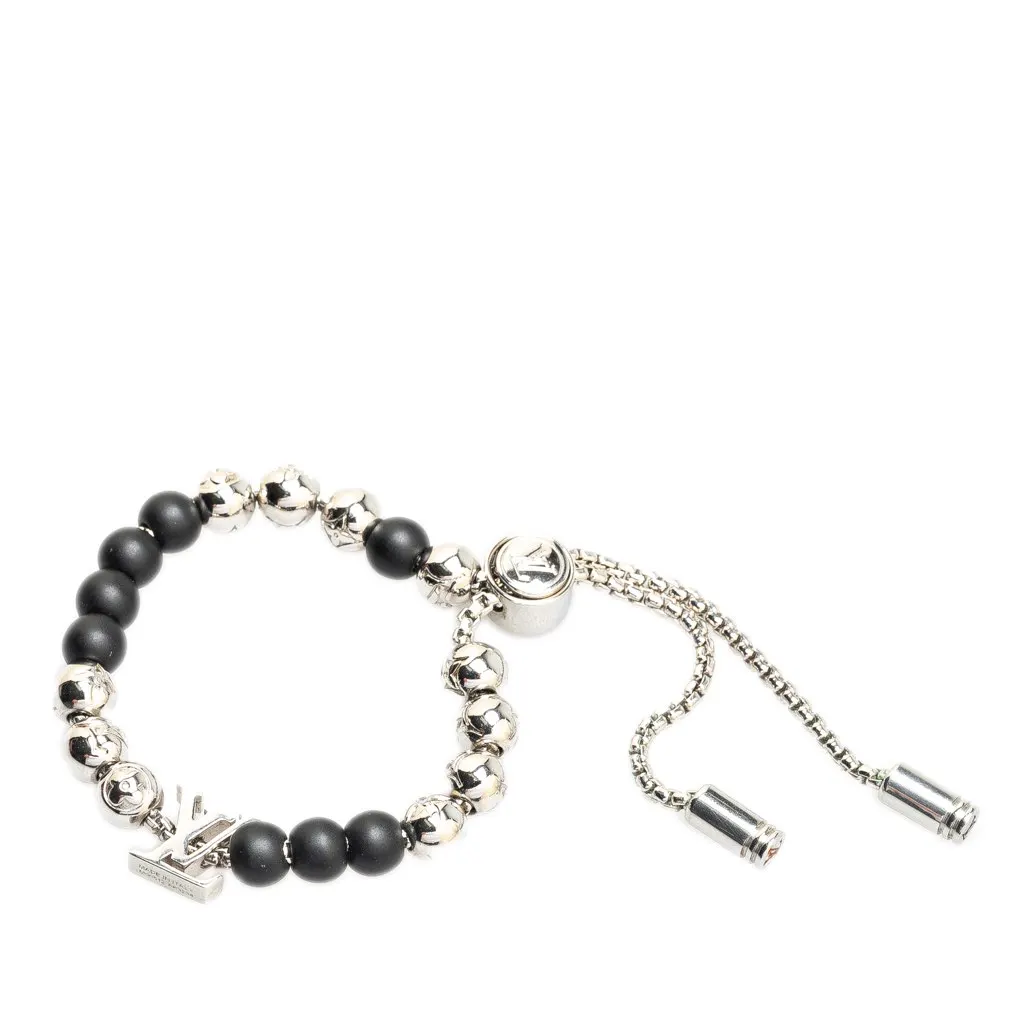 Louis Vuitton Silver Monogram Beads Bracelet Silver Brass Good - Back View