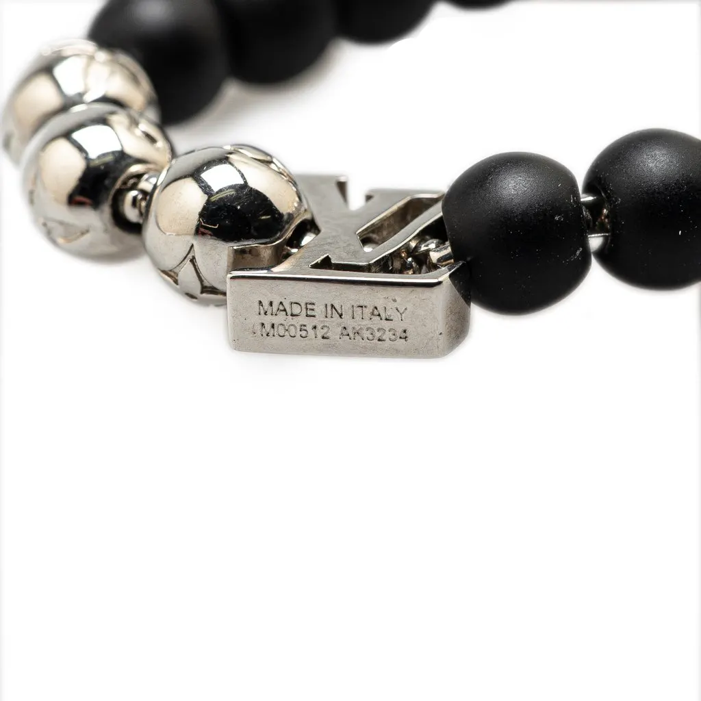 Louis Vuitton Silver Monogram Beads Bracelet Silver Brass Good - Model View
