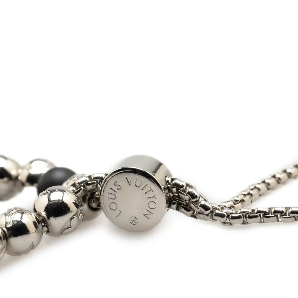 Louis Vuitton Silver Monogram Beads Bracelet Silver Brass Good - Box View