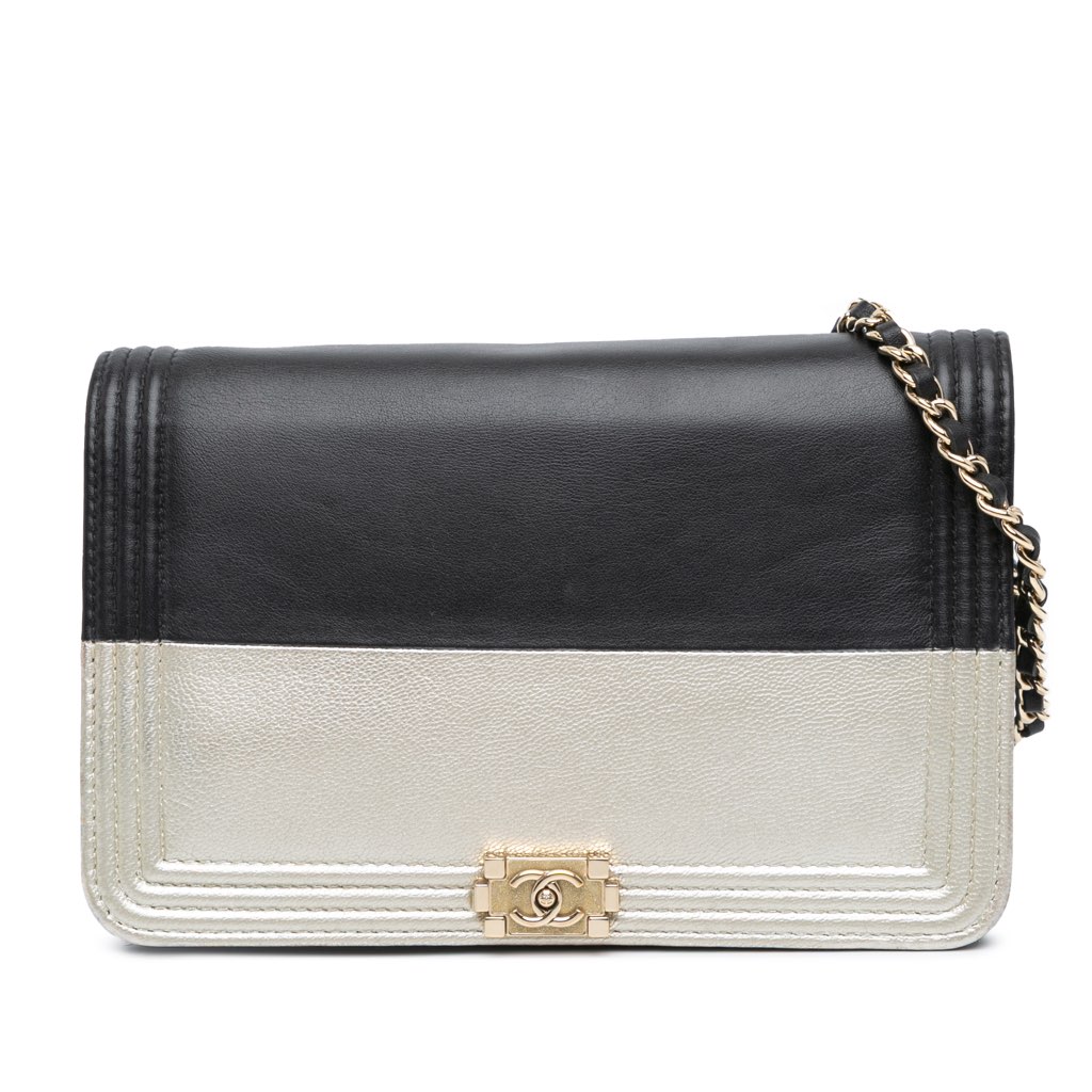 Chanel Bicolor Calfskin Boy Wallet On Chain
