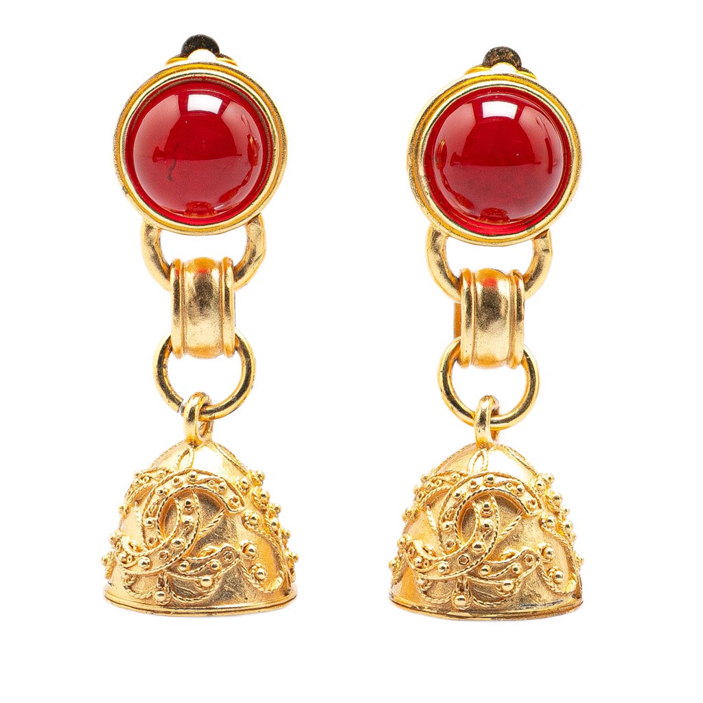 Chanel Gold Plated Gripoix Bell Swing Clip-On Earrings