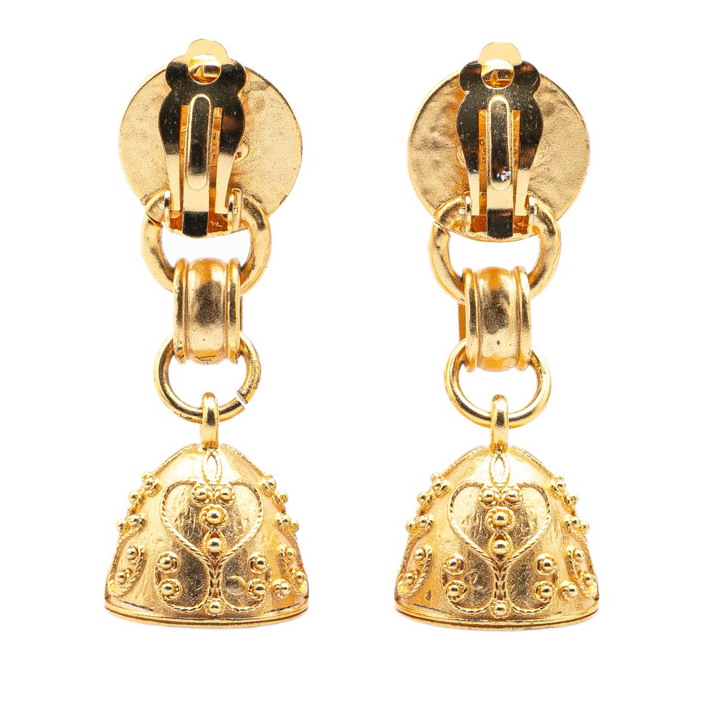 Chanel Gold Plated Gripoix Bell Swing Clip-On Earrings - 2