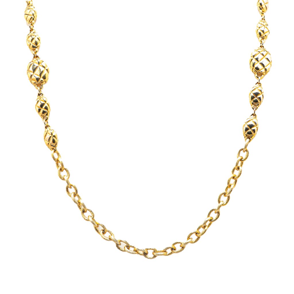 Chanel Gold Plated Quilted Oval Medallion Station Chain Link Necklace
