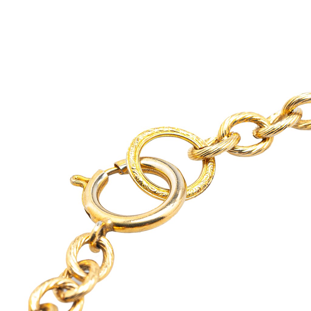 Chanel Gold Plated Quilted Oval Medallion Station Chain Link Necklace - 2