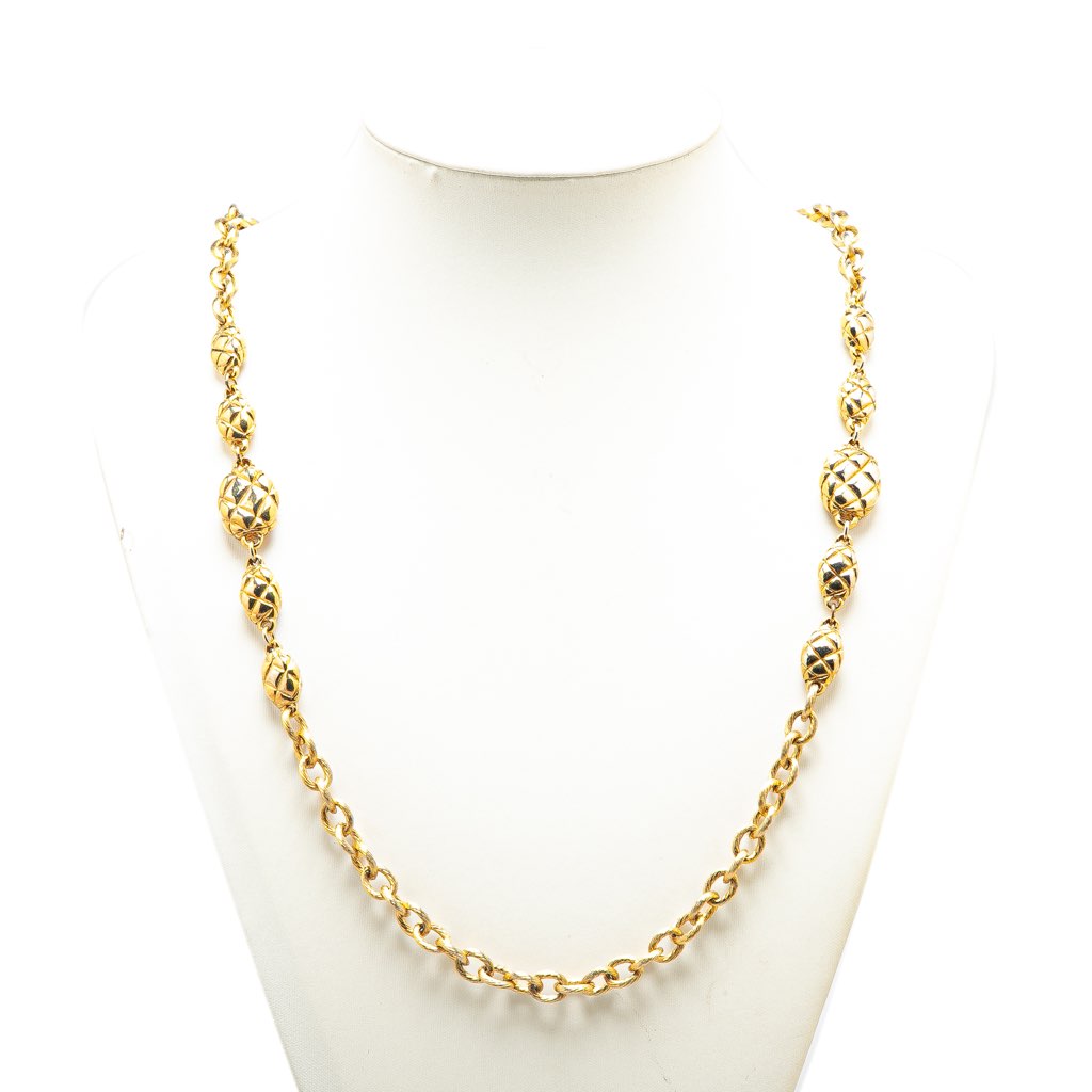 Chanel Gold Plated Quilted Oval Medallion Station Chain Link Necklace - 4