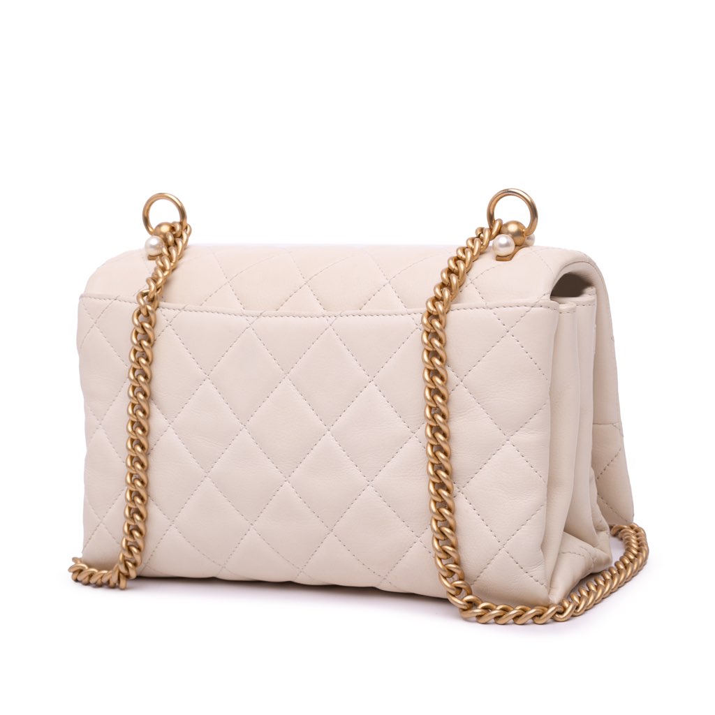 Chanel Quilted Calfskin Pearl CC Accordion Flap - Back view