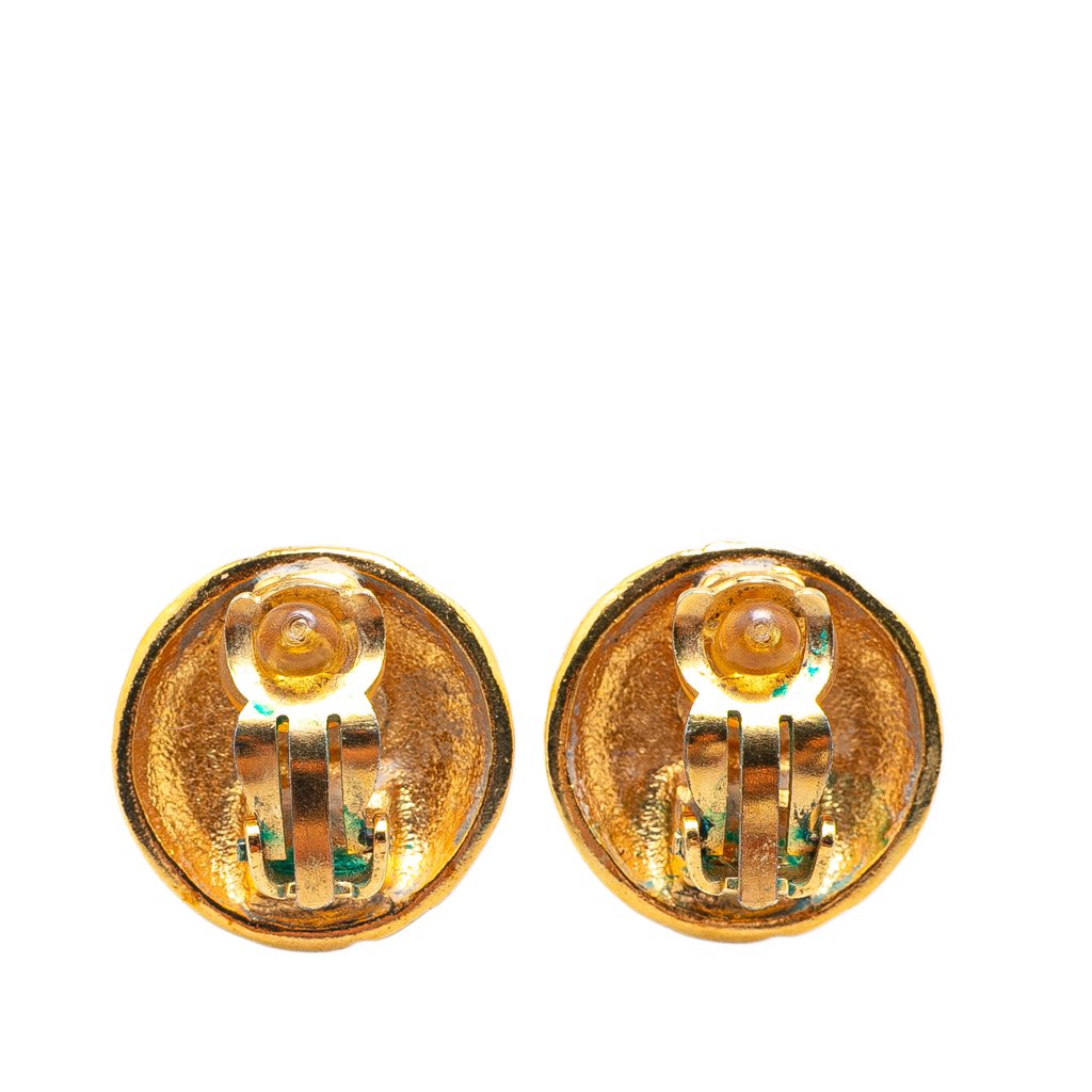 Chanel Gold Plated CC Round Clip on Earrings - 2