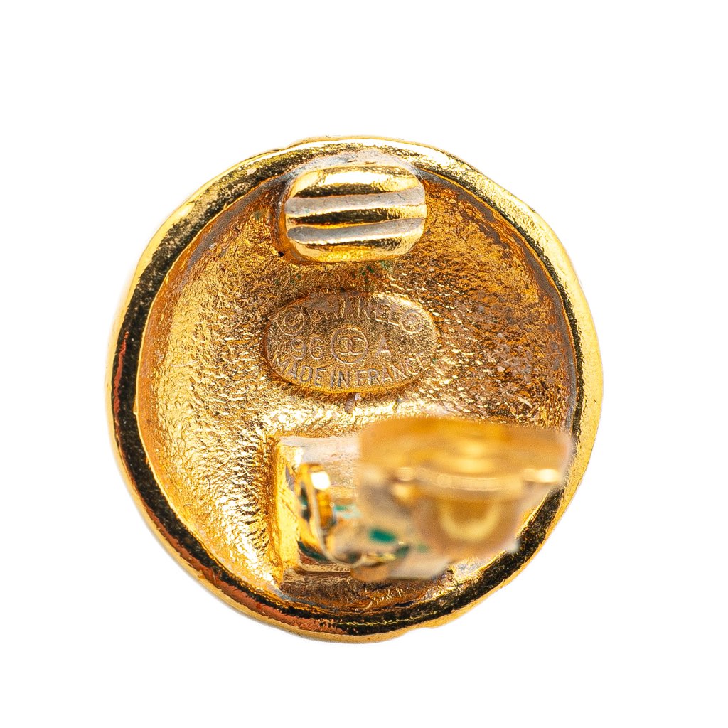 Chanel Gold Plated CC Round Clip on Earrings - 3