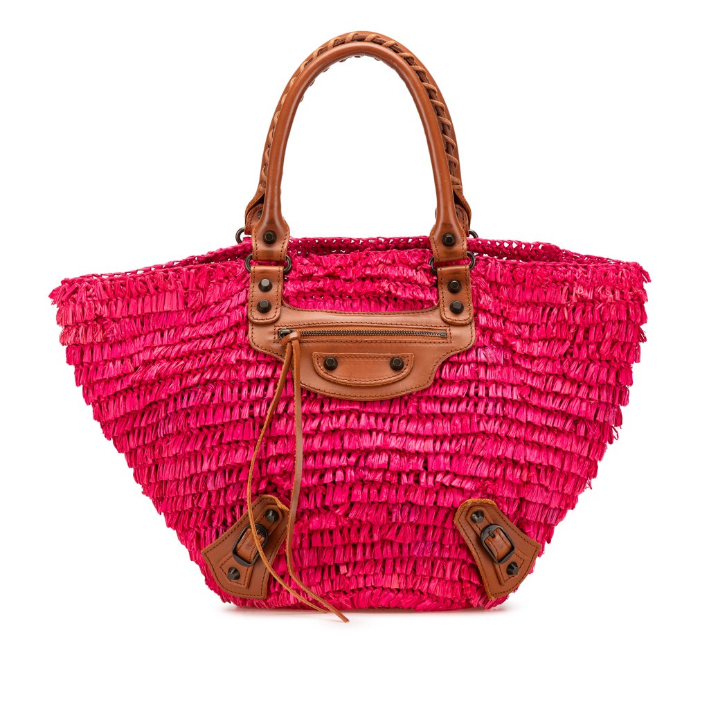 Balenciaga Small Raffia Motocross Panier Basket Tote