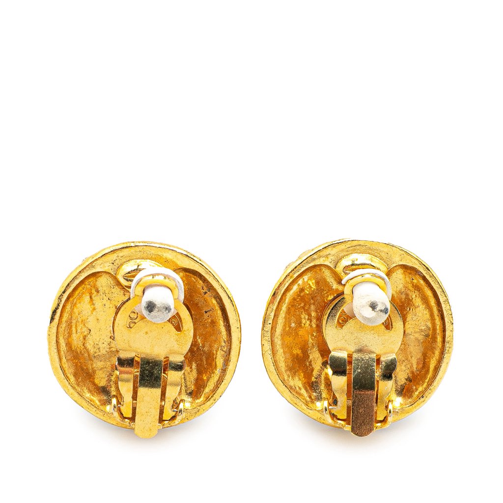 Chanel Gold Plated CC Round Clip on Earrings - 2