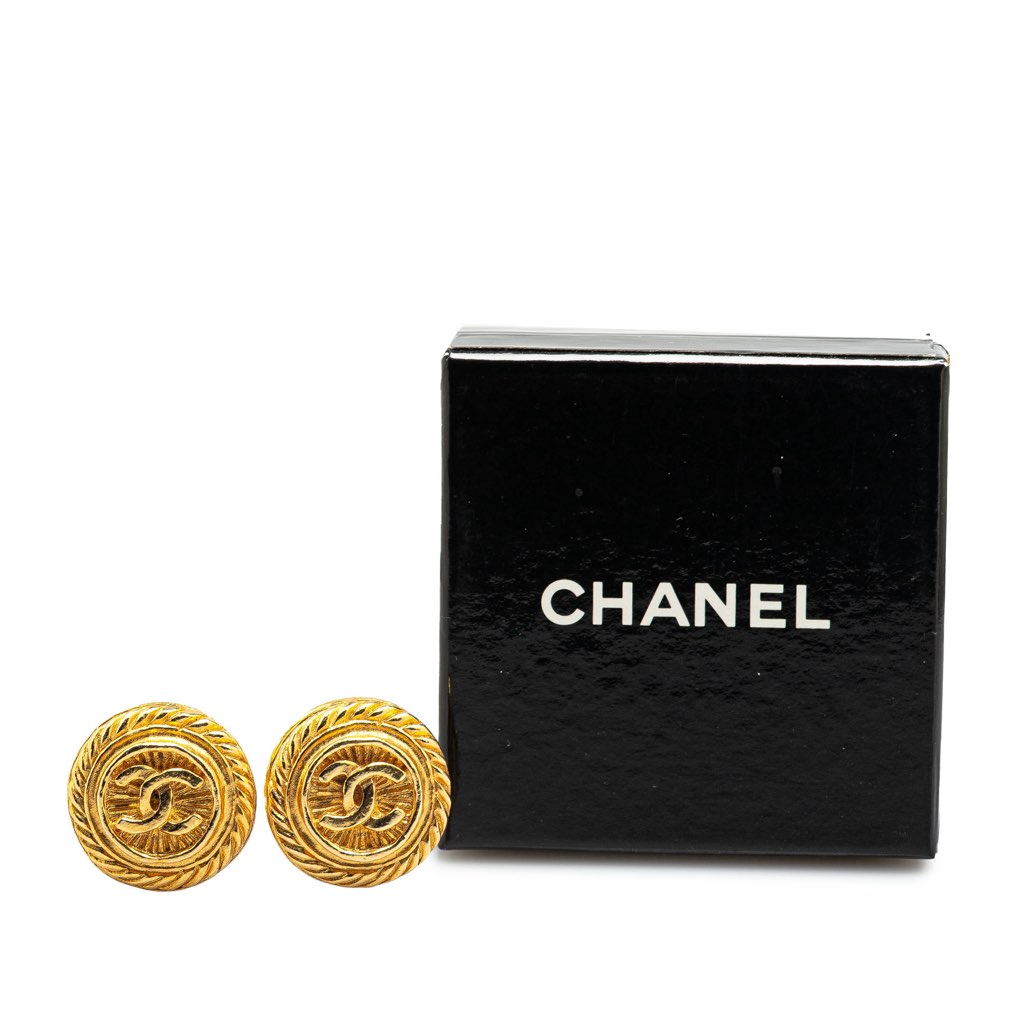 Chanel Gold Plated CC Round Clip on Earrings - 4