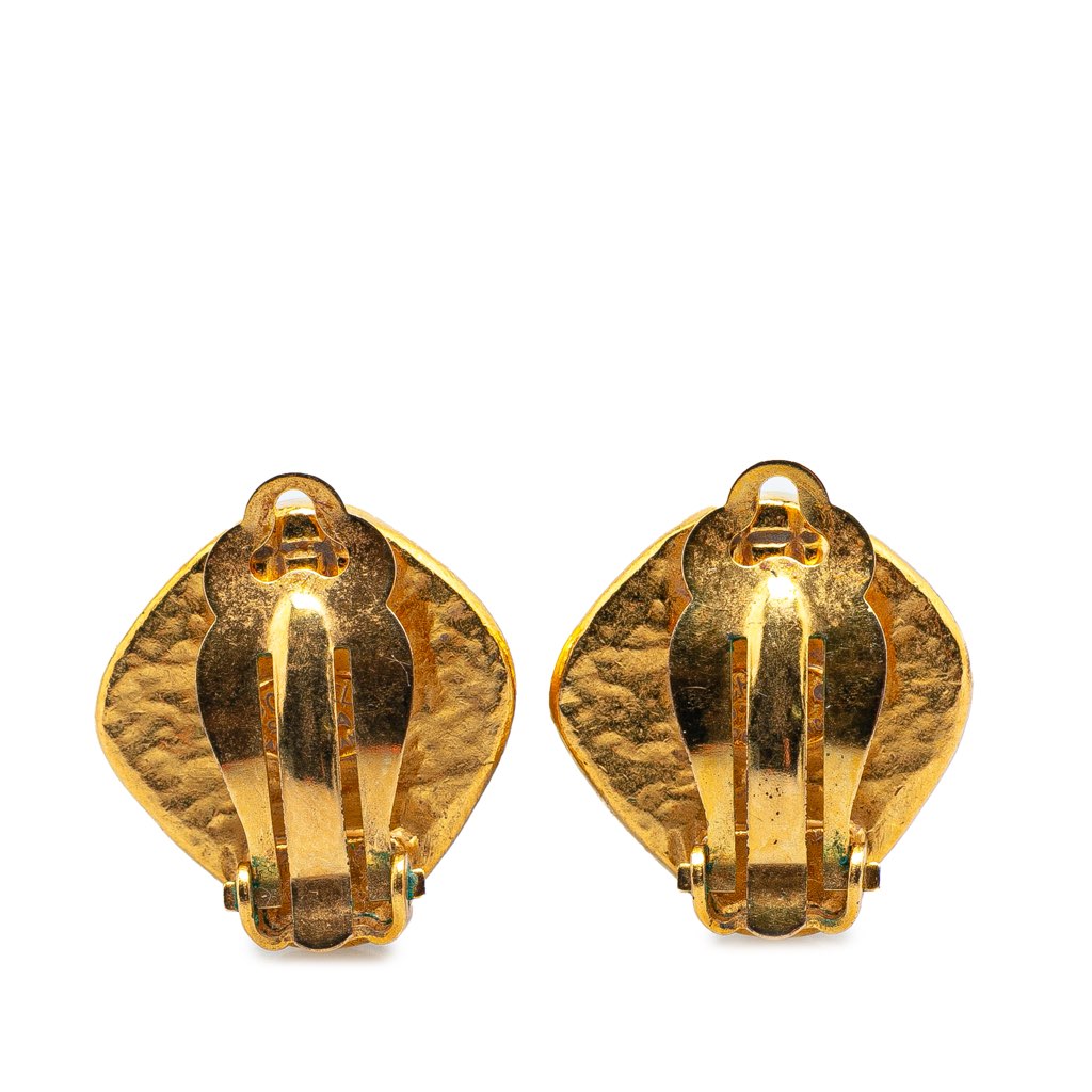 Chanel Gold Plated CC Rhombus Clip on Earrings - 2