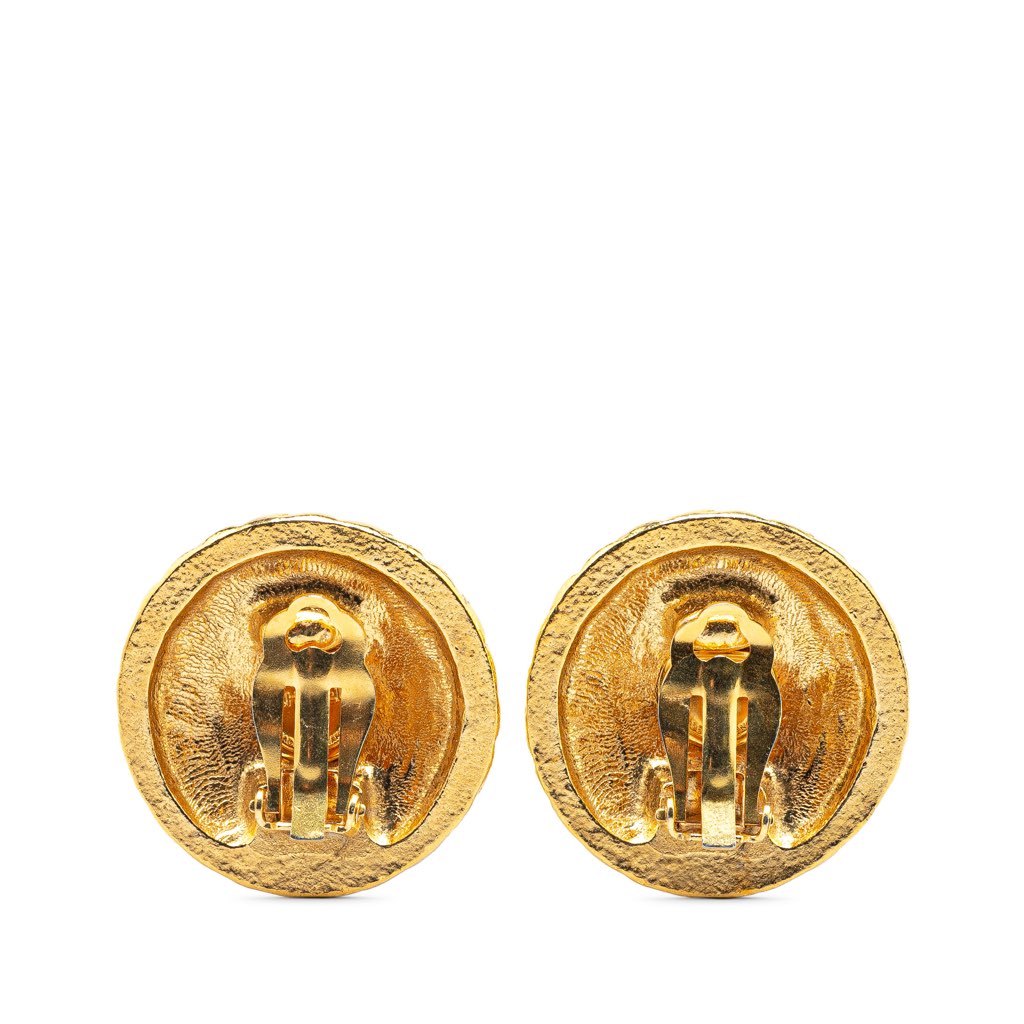 Chanel Gold Plated CC Round Clip on Earrings - 2