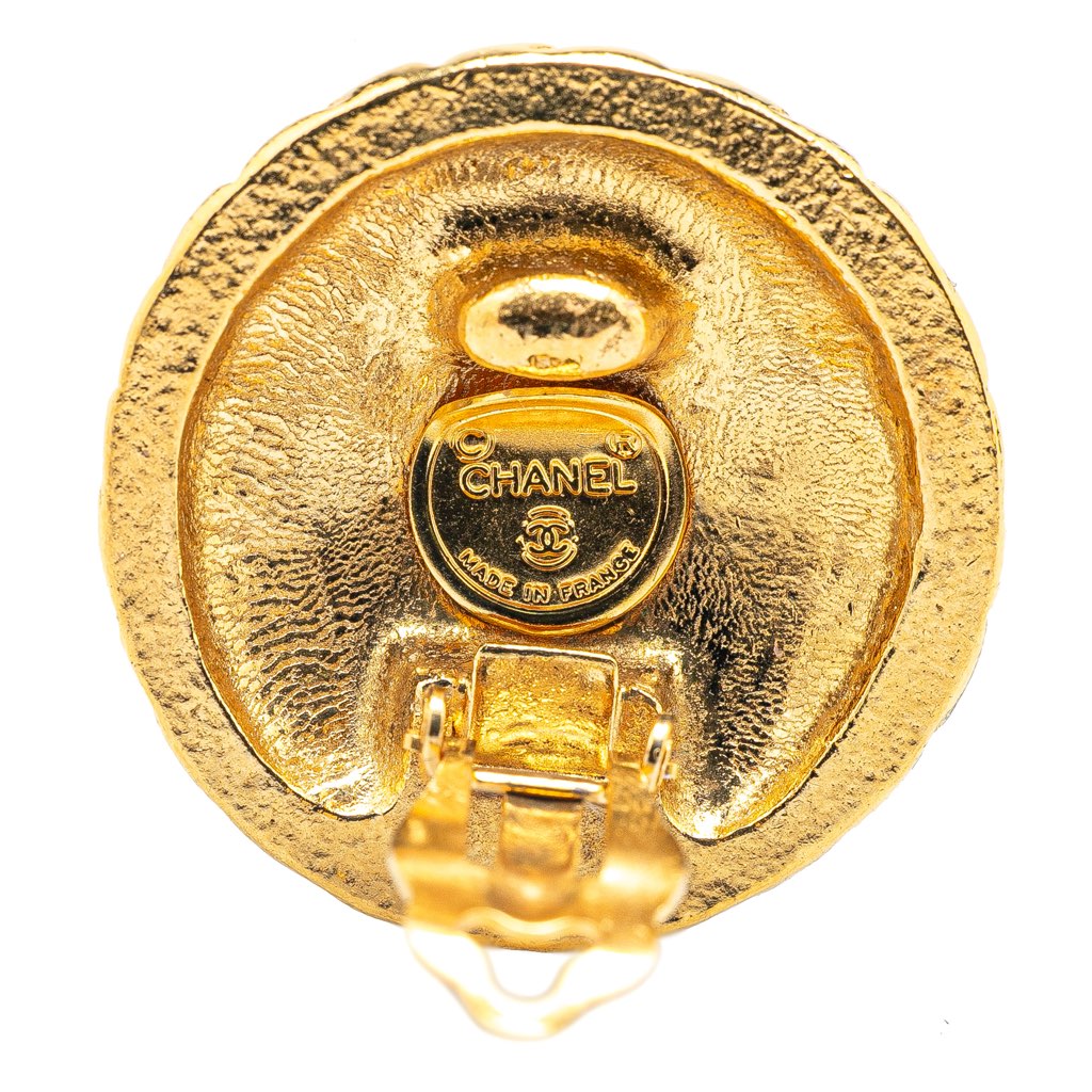 Chanel Gold Plated CC Round Clip on Earrings - 3