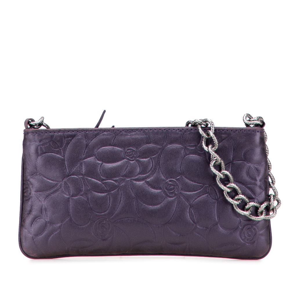 Chanel Embossed Lambskin Camellia Chain Pochette