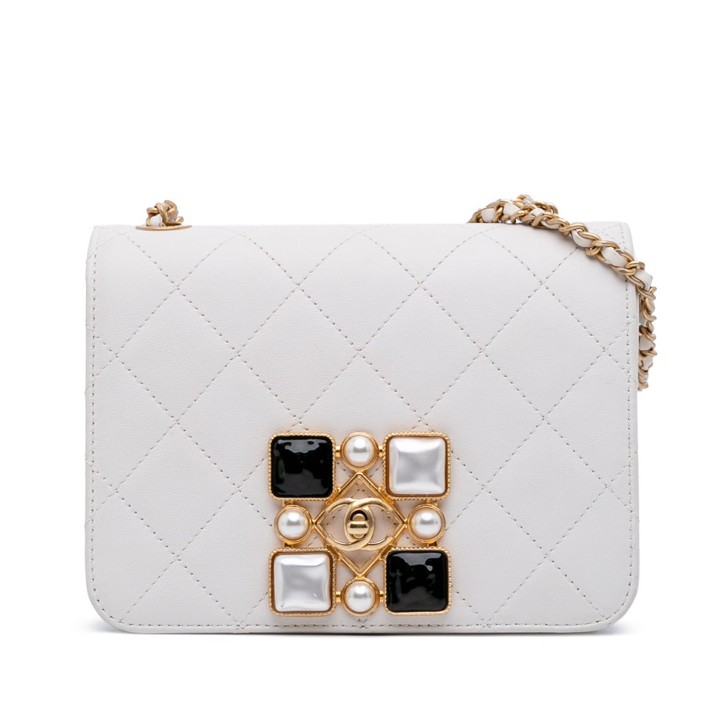 Chanel Small CC Quilted Calfskin Crystal Pearl Full Flap