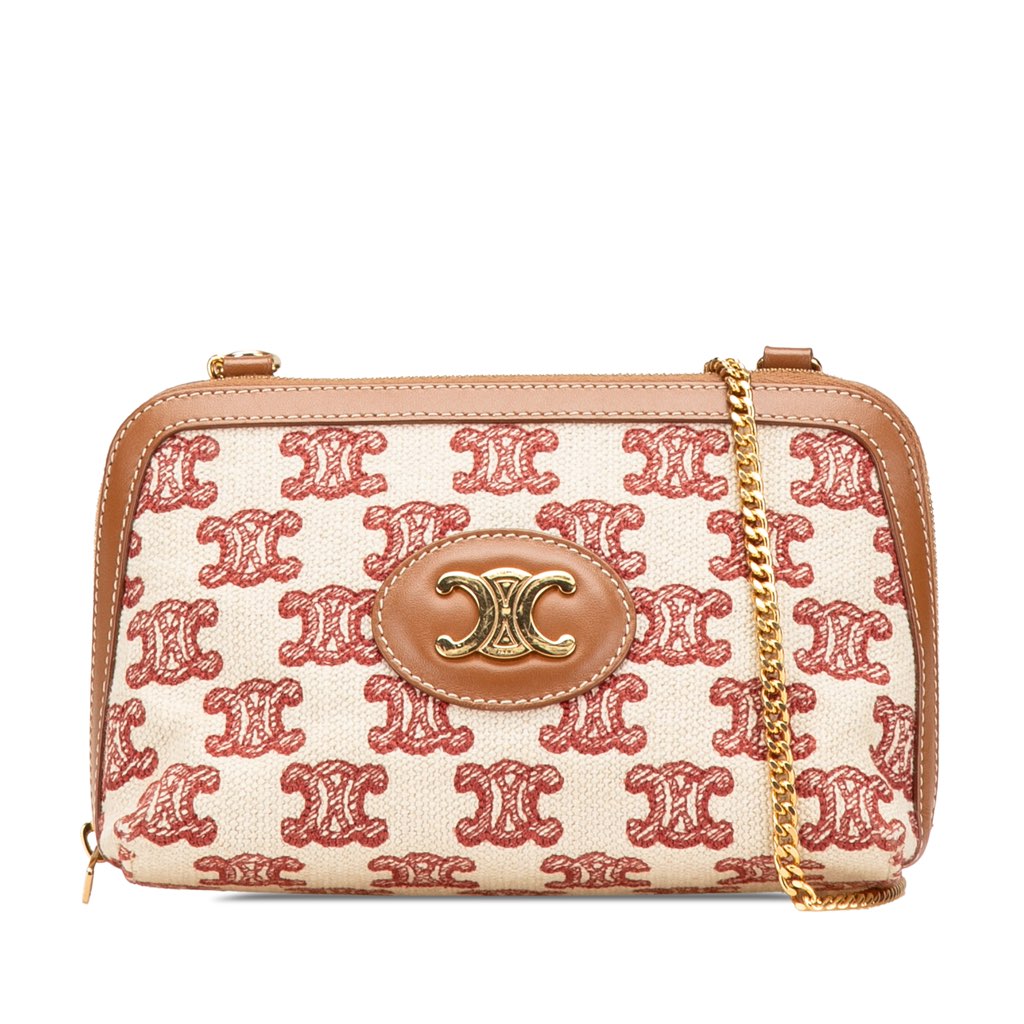 Celine Triomphe Embroidered Canvas Clutch On Chain