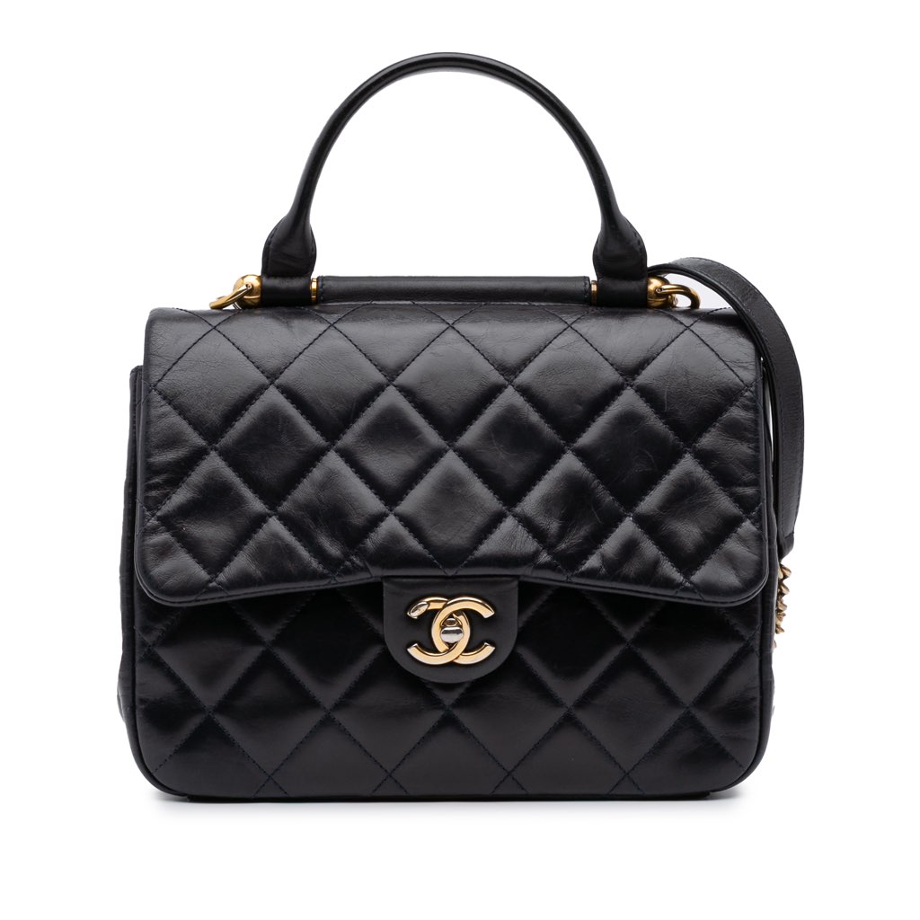Chanel Medium Quilted Glazed Calfskin Gold Bar Top Handle Flap