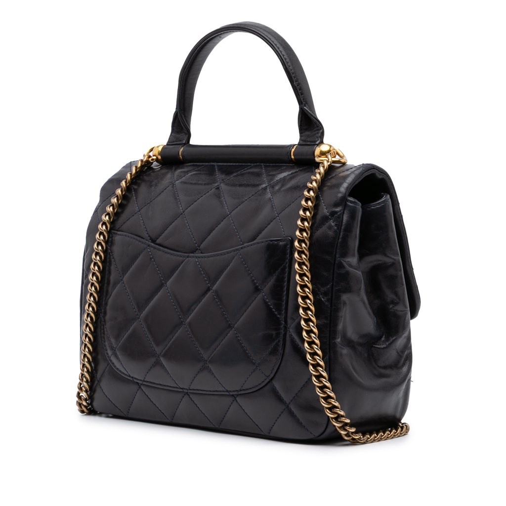 Chanel Medium Quilted Glazed Calfskin Gold Bar Top Handle Flap - 2