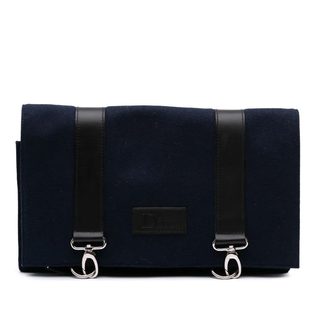 Dior Felt Travel Organizer Clutch Blue Polyester Very good - Front View