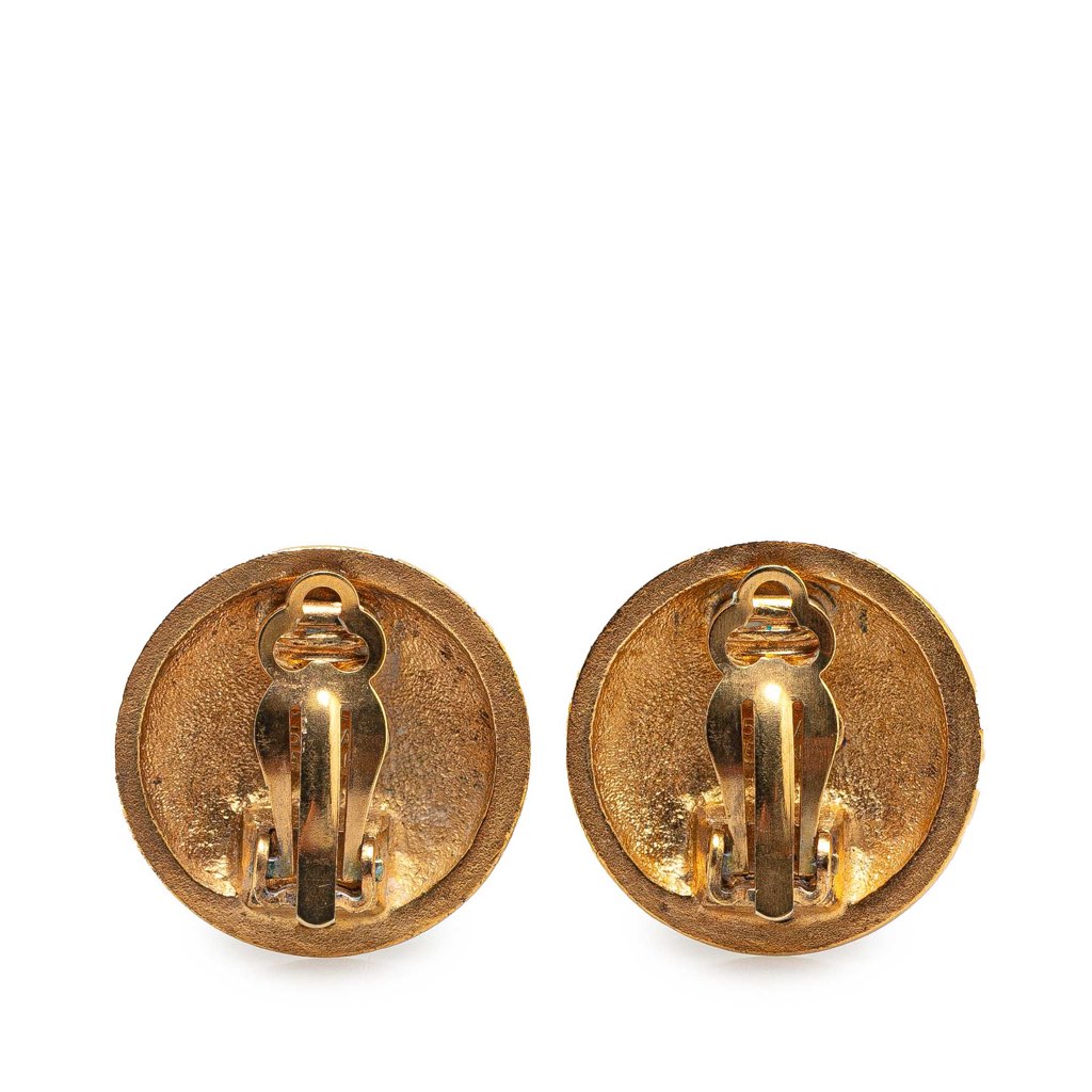 Chanel Gold Plated Quilted CC Clip On Earrings - 2