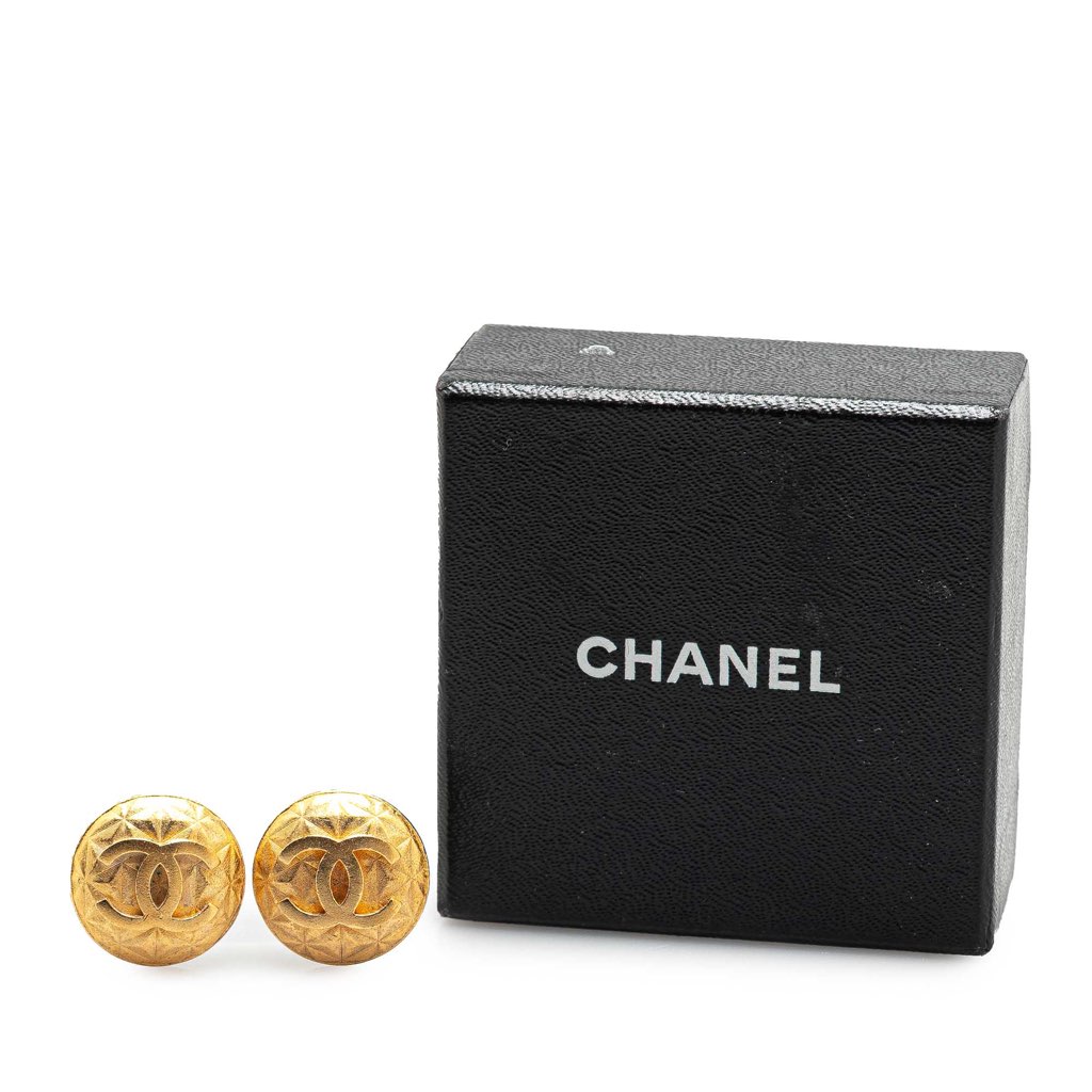 Chanel Gold Plated Quilted CC Clip On Earrings - 4