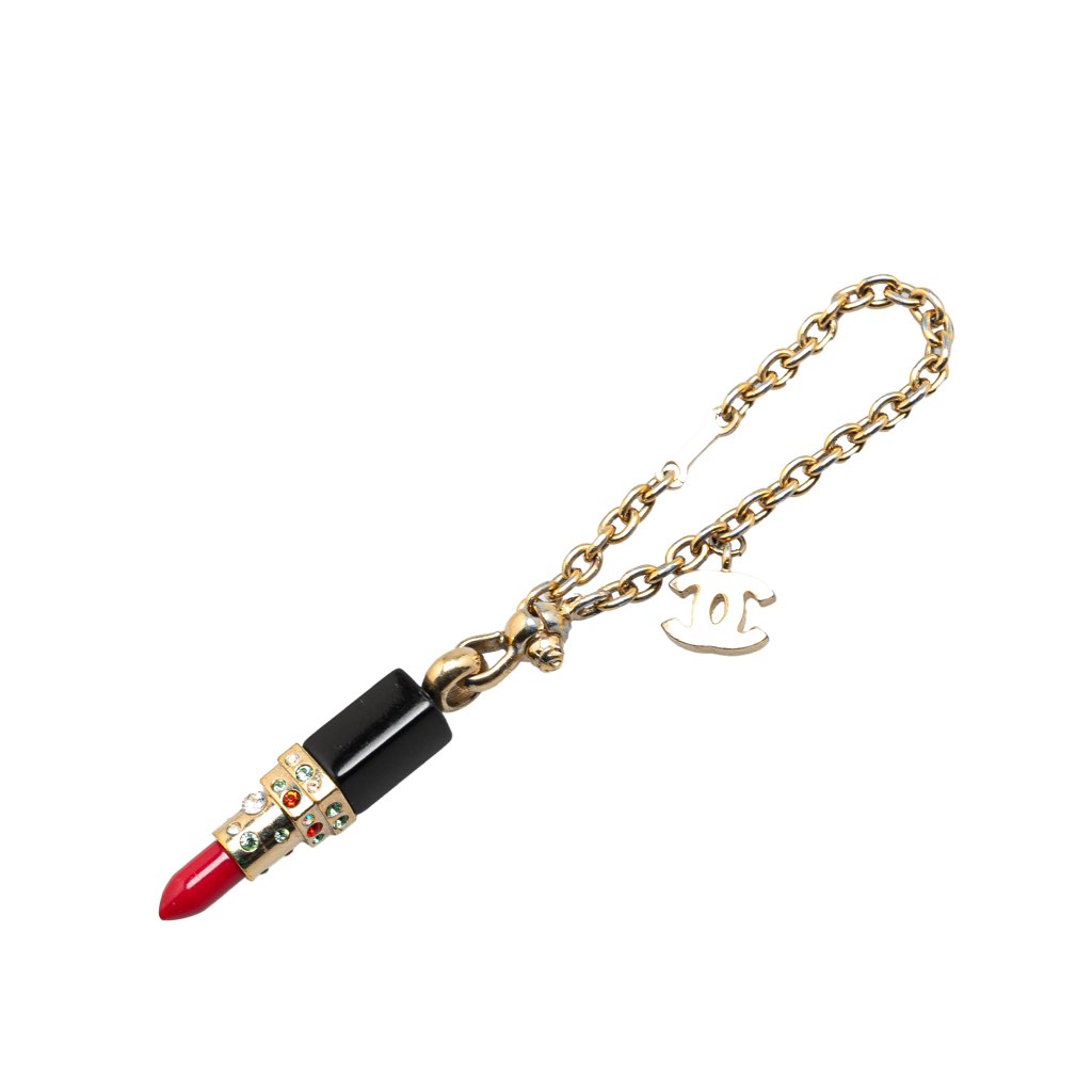 Chanel Gold Plated Resin Crystal Lipstick CC Bracelet