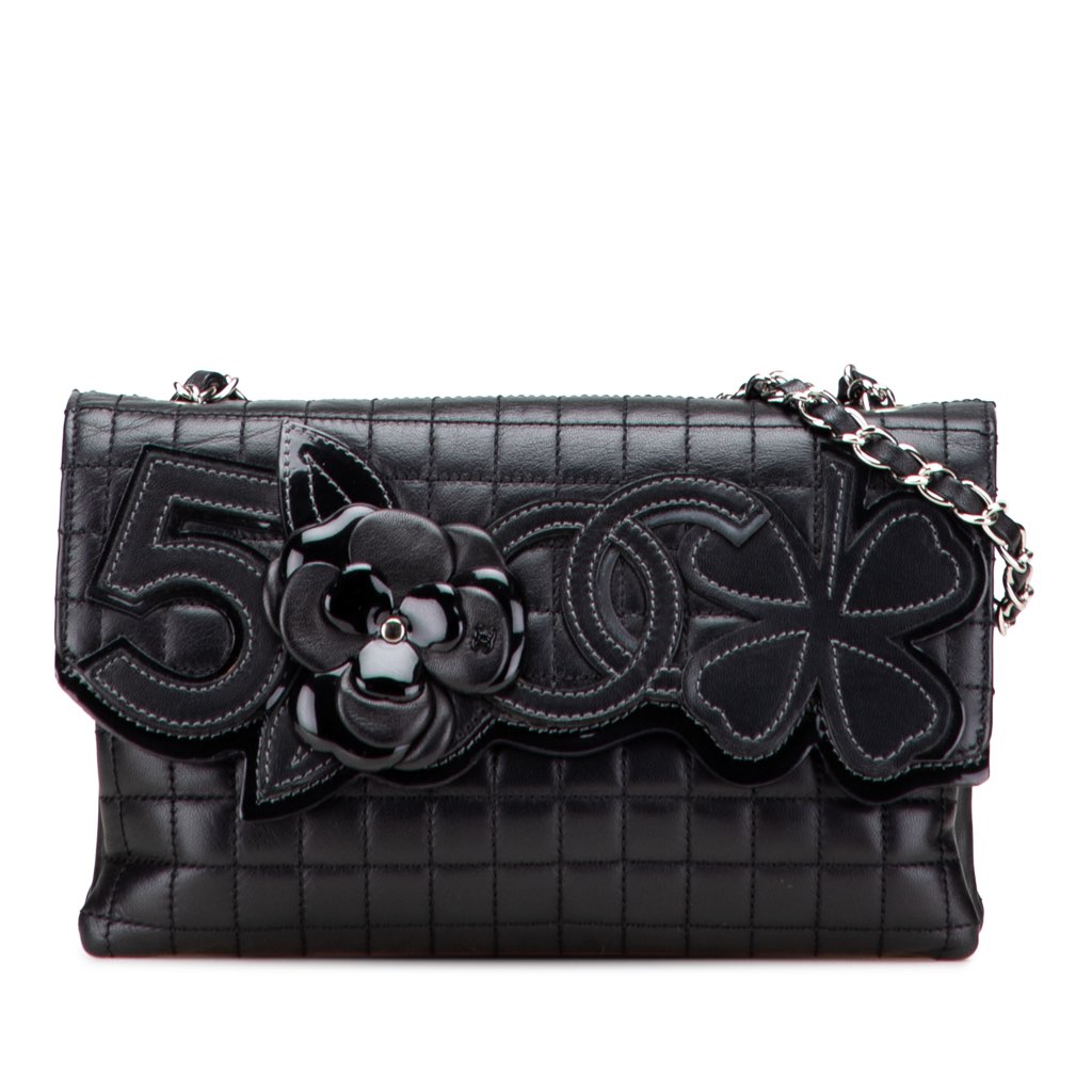 Chanel Choco Bar Calfskin No. 5 Camellia CC Shoulder Bag