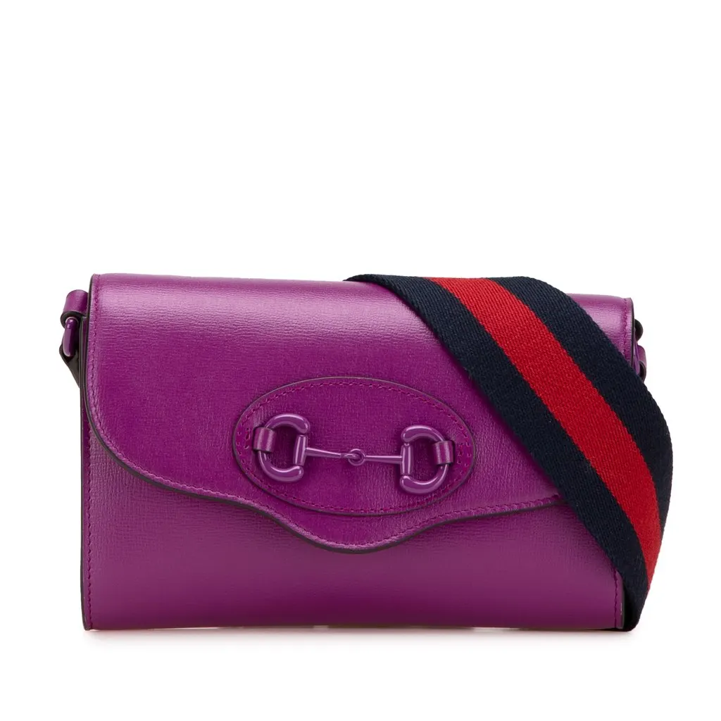 Gucci Mini Leather Horsebit 1955 Web Crossbody Purple Leather Very good - Front View
