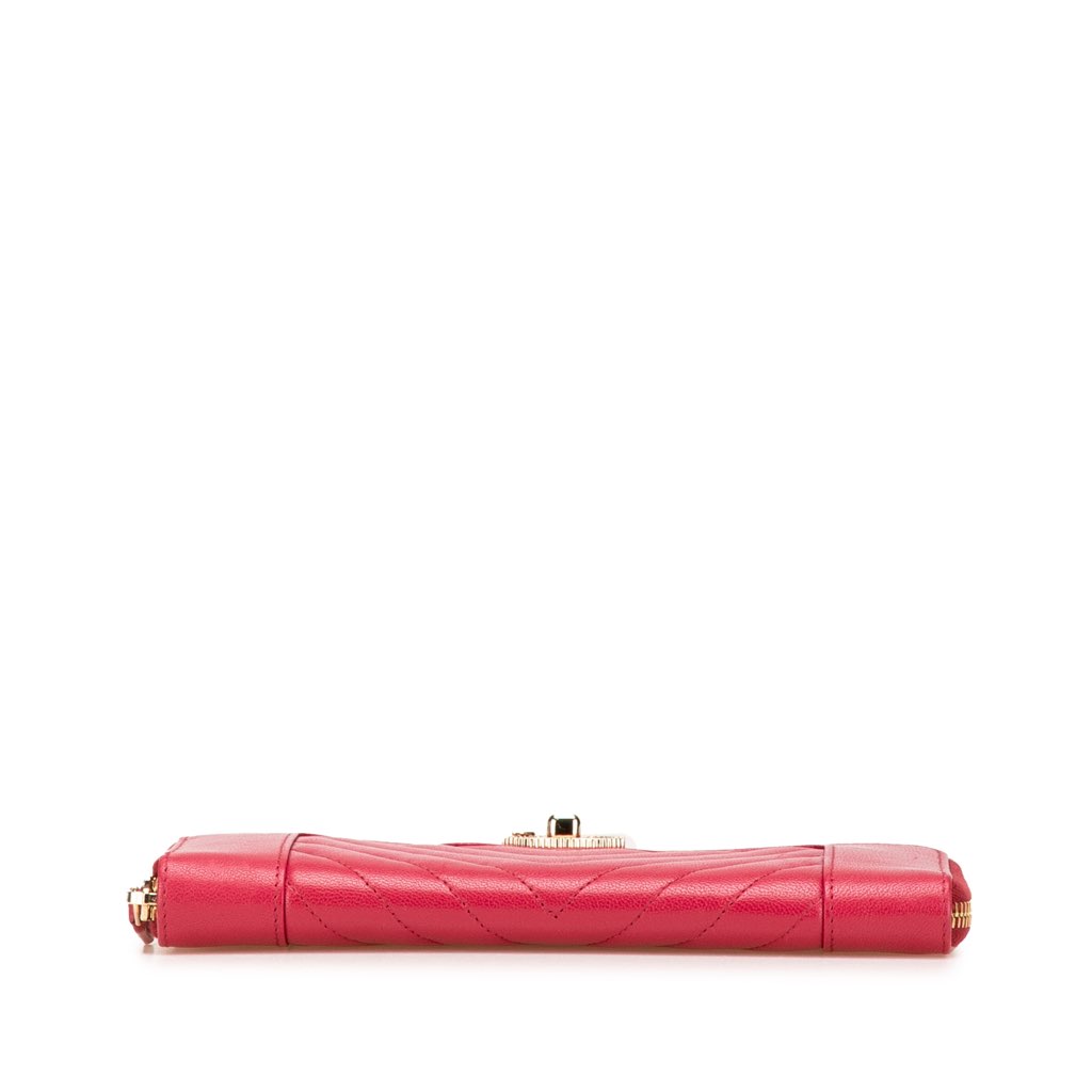 Chanel Chevron Sheepskin Mademoiselle Zip Around Wallet - 3