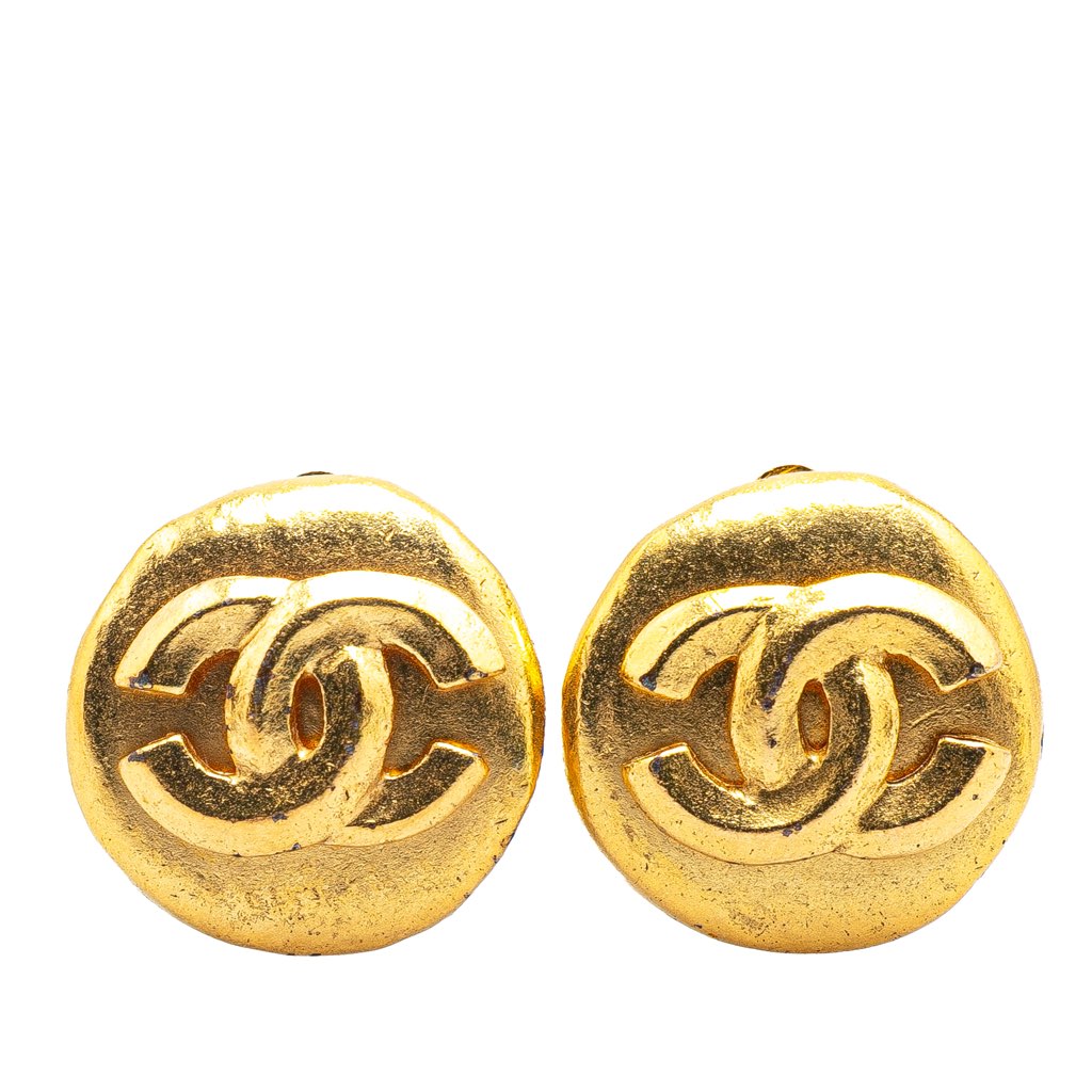 Chanel Gold Plated CC Round Clip On Earrings