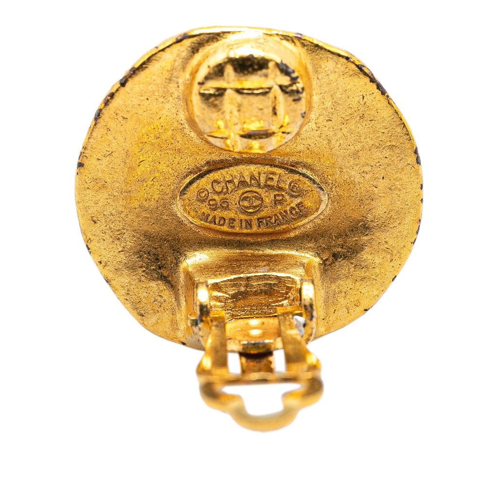 Chanel Gold Plated CC Round Clip On Earrings - 3
