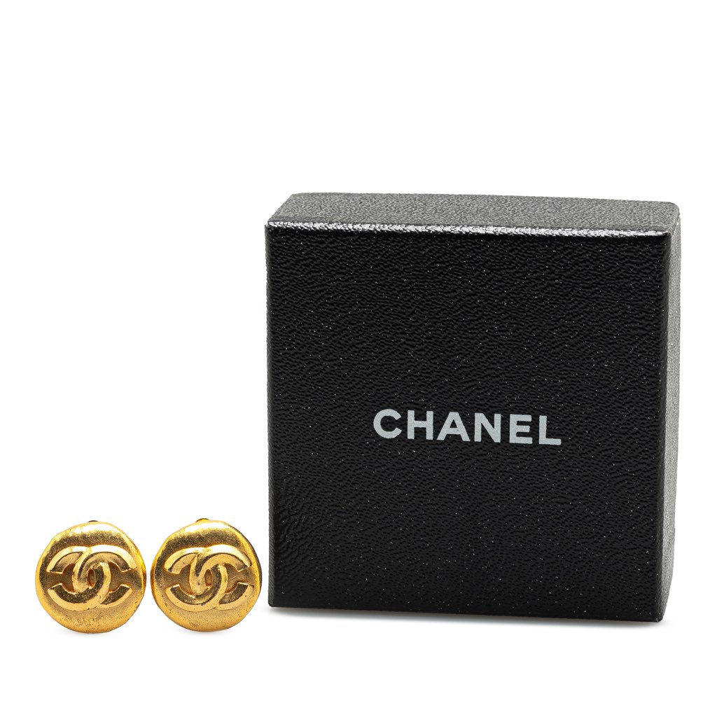 Chanel Gold Plated CC Round Clip On Earrings - 4